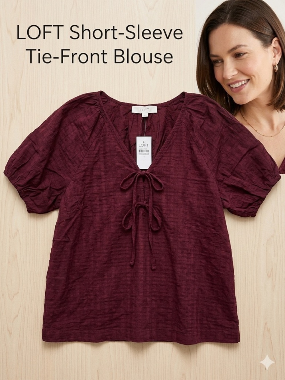 LOFT Burgundy Tie-Front Blouse